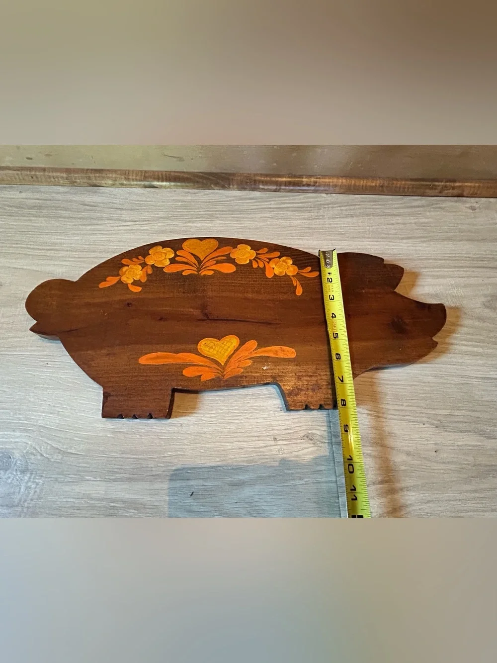 Vintage Hand Painted Wood Pig Wall Plaque Folk Art Cutting Board